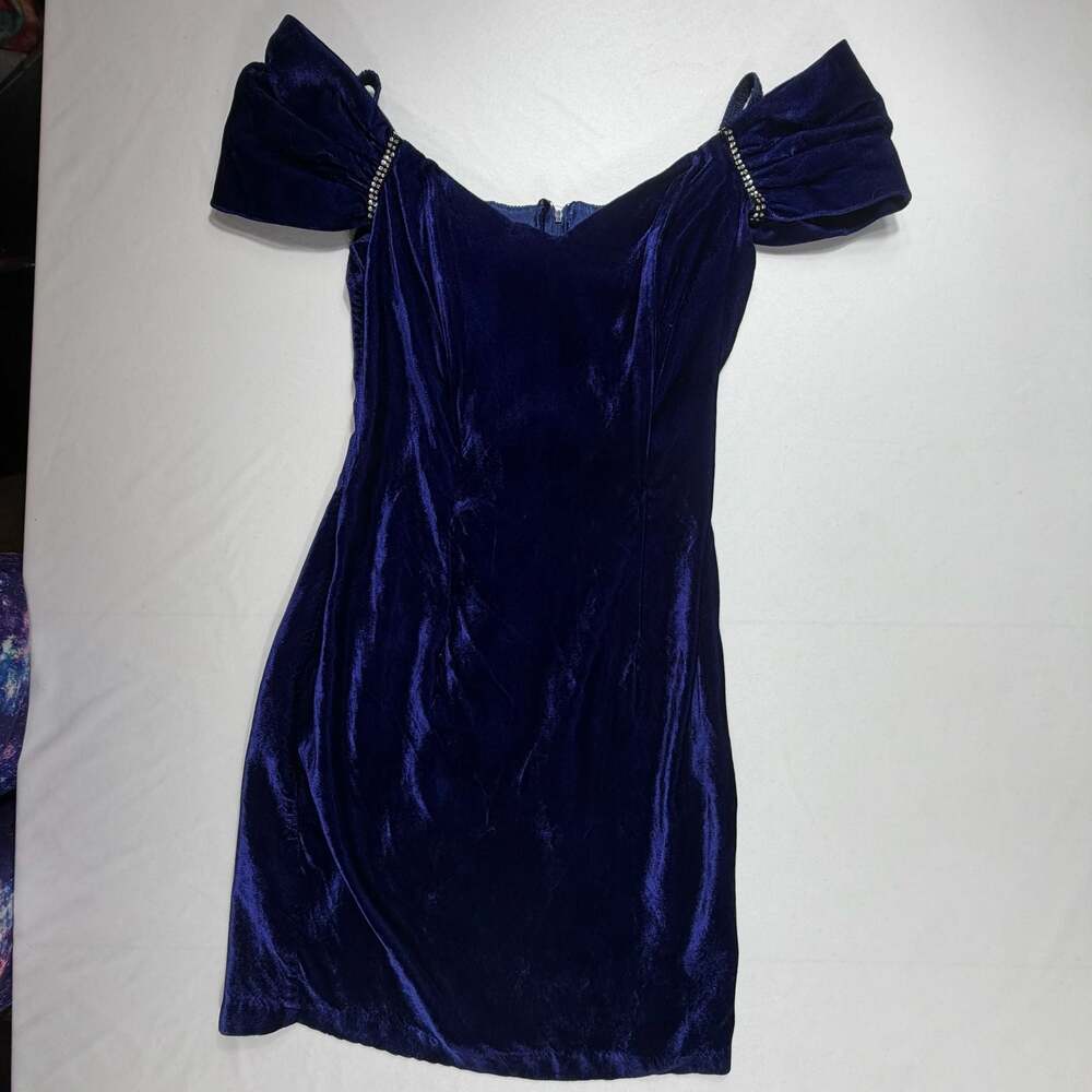 Vintage Roberta Royal Blue Velvet Off-Shoulder Mini Cocktail Dress